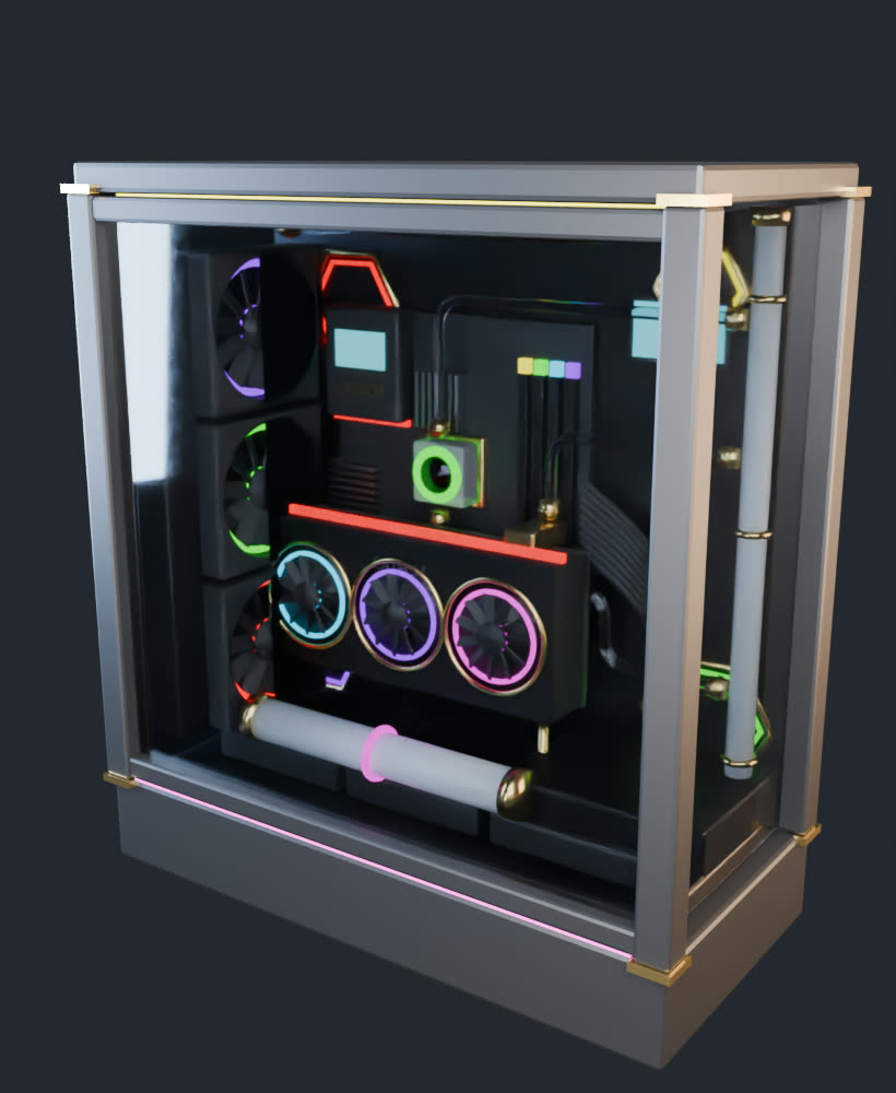 Showcase custom PC with hardline loop and RGB lighting